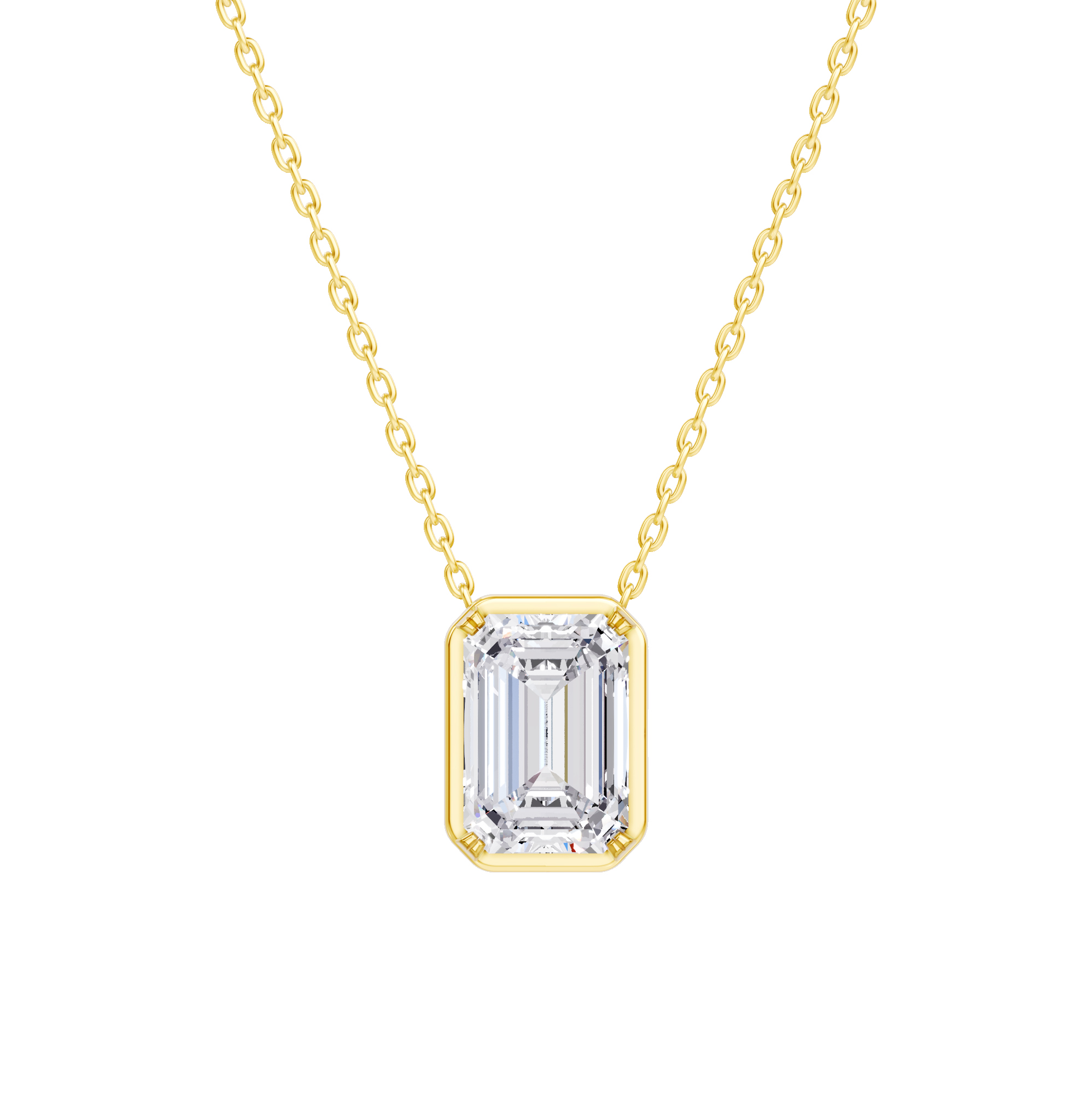 14K Yellow Gold Floating Emerald-Cut Diamond Bezel Pendant